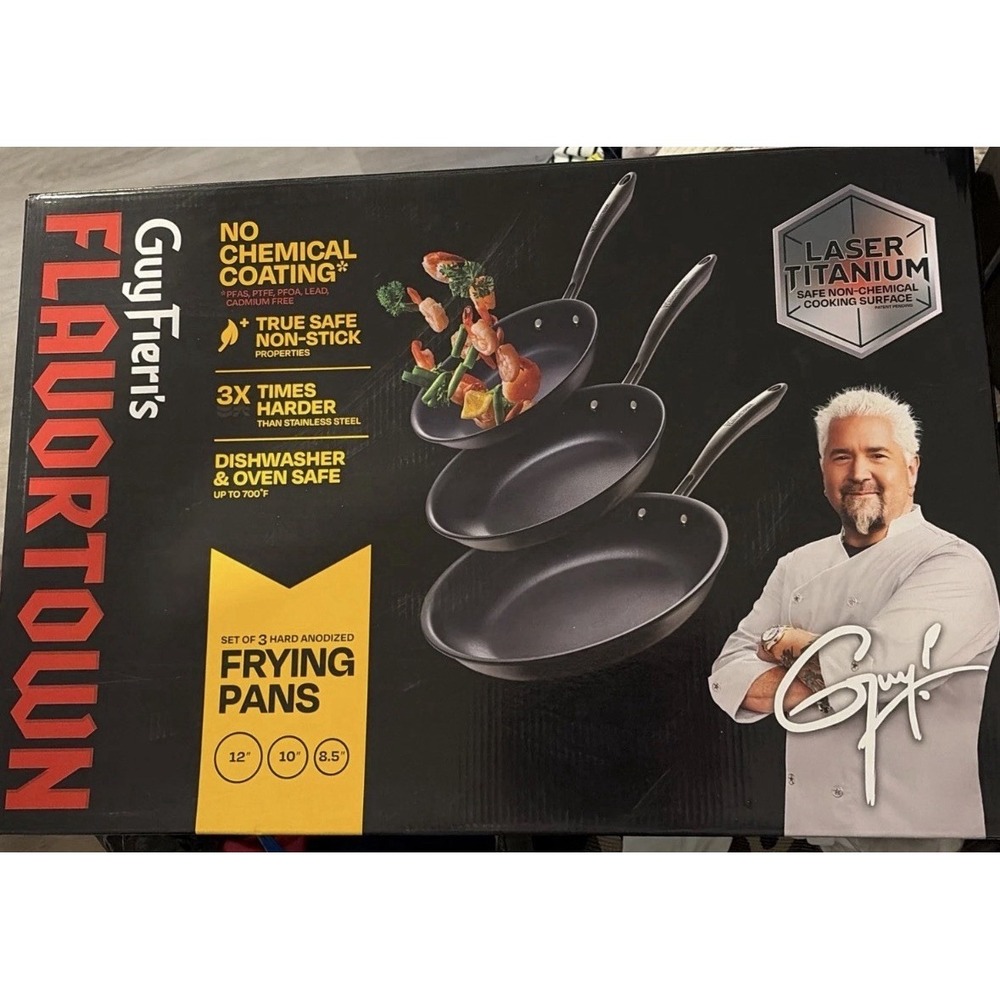 Flavortown Guy Fieri's Set Of 3 Anodized Fry Pans 12" 10" 8.5"
